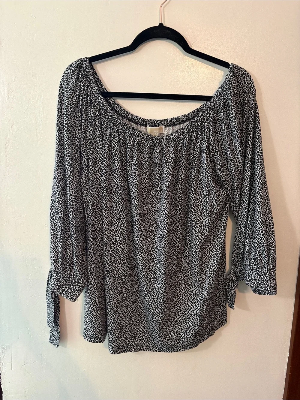 Michael Kors Black and White Printed Tie-Sleeve Blouse Size 3X
